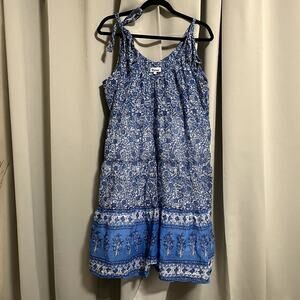 Karni Blue and White Floral Boho 100% Indian Cotton Dress